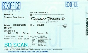 David Gilmour ticket scan