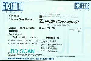 David Gilmour ticket scan
