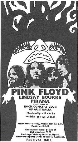 Pink Floyd, Melbourne 1971 concert flyer