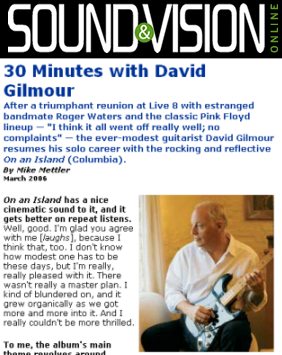 David Gilmour on Sound & Vision site